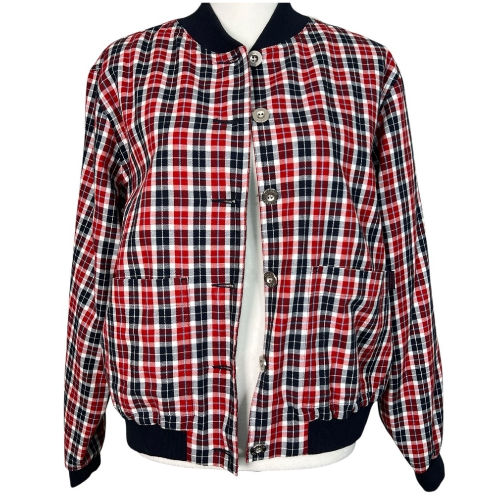 Liz Golf Liz Claiborne Red Blue White Plaid Bomber Jacket Size Medium vintage